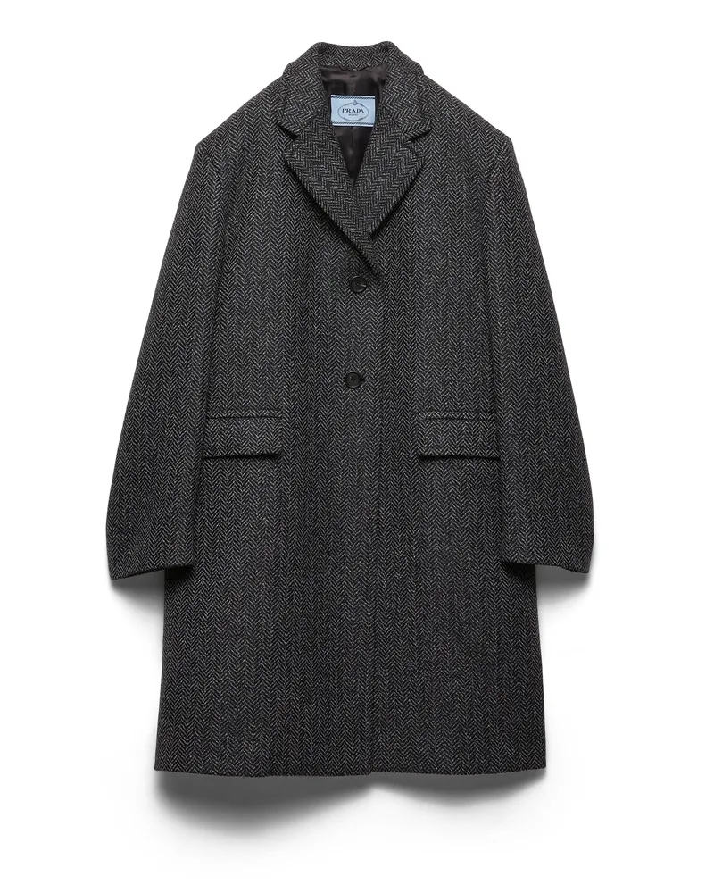 Prada Einreihige Jacke Aus Chevron-wolle, Damen, Anthrazitgrau, Größe Anthrazitgrau