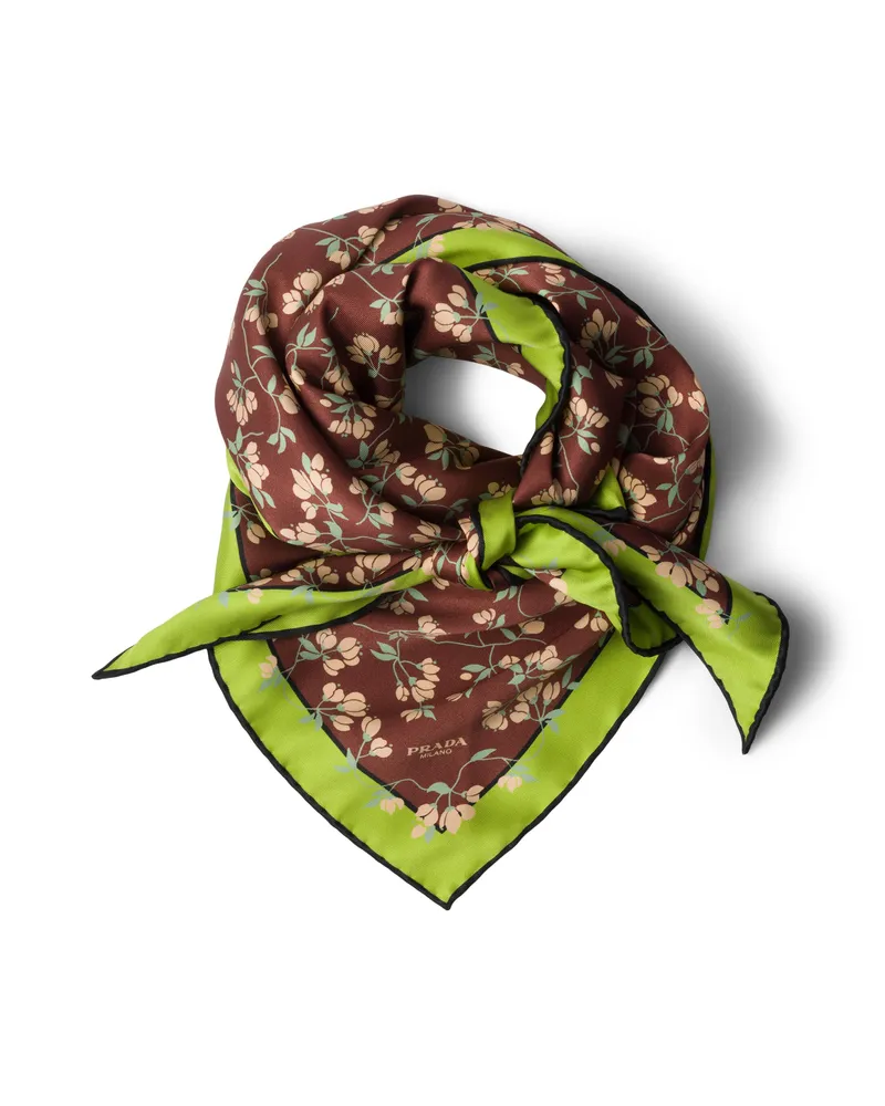Prada Bedruckter Schal Aus Seiden-twill, Damen, Ebenholz Ebenholz
