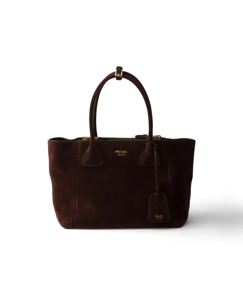 Prada Mittelgroße Tote Bag Aus Wildleder, Damen, Dunkelbraun Dunkelbraun