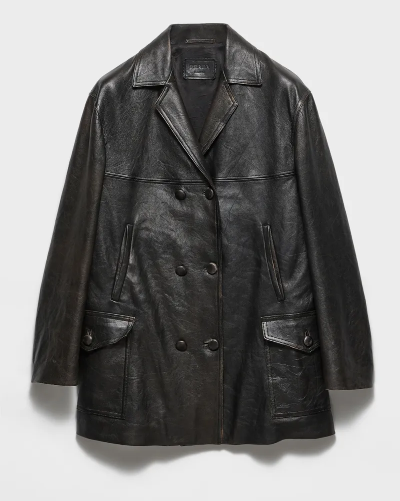 Prada Doppelreihige Cabanjacke aus Nappaleder Schwarz