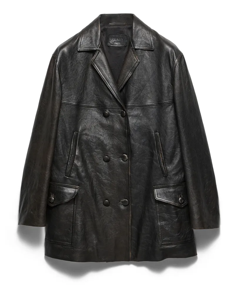 Prada Doppelreihige Cabanjacke Aus Nappaleder, Damen, Schwarz, Größe Schwarz
