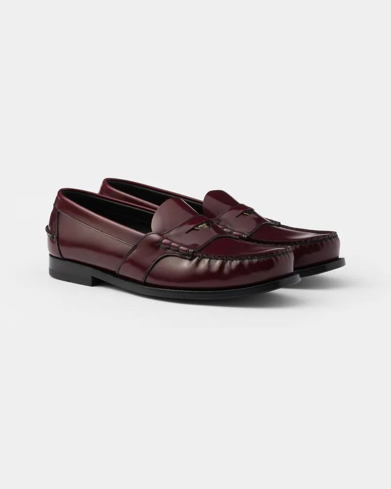 Prada Loafer aus gebürstetem Leder Karmesinrot