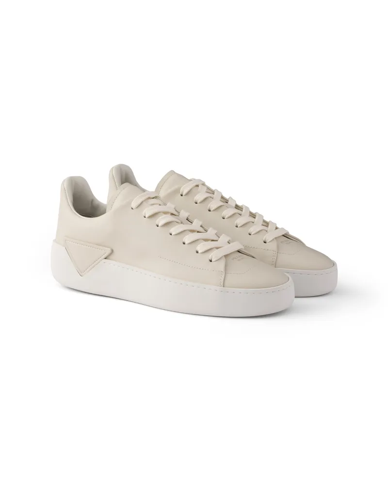 Prada Sneaker Court Aus Leder, Damen, Kalkweiss, Größe Kalkweiss
