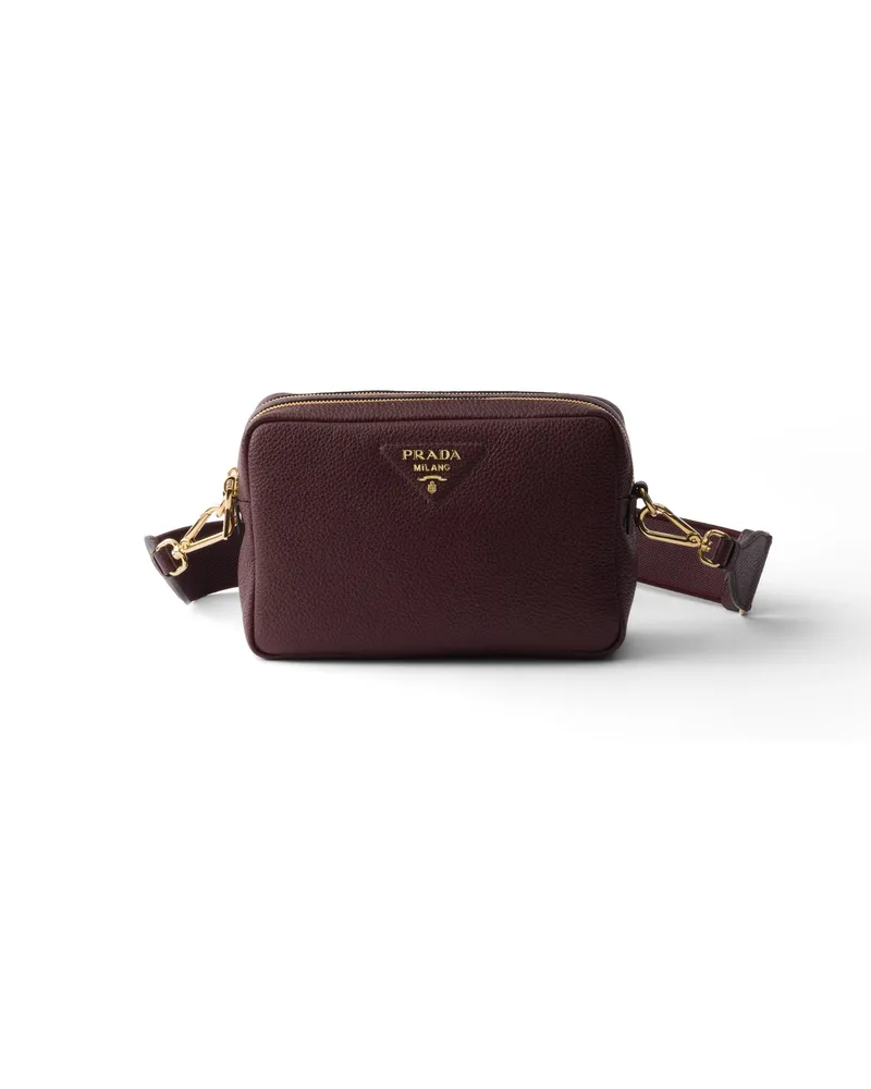 Prada Kleine Schultertasche Aus Leder, Damen, Burgunder Burgunder