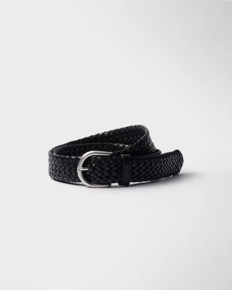 Prada Geflochtener Gürtel aus Leder Schwarz
