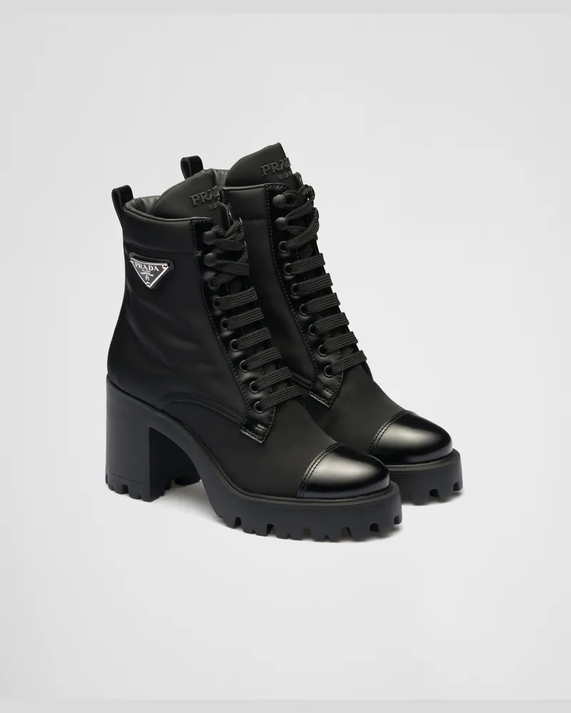 Prada Stiefeletten aus Re-Nylon und Leder Schwarz