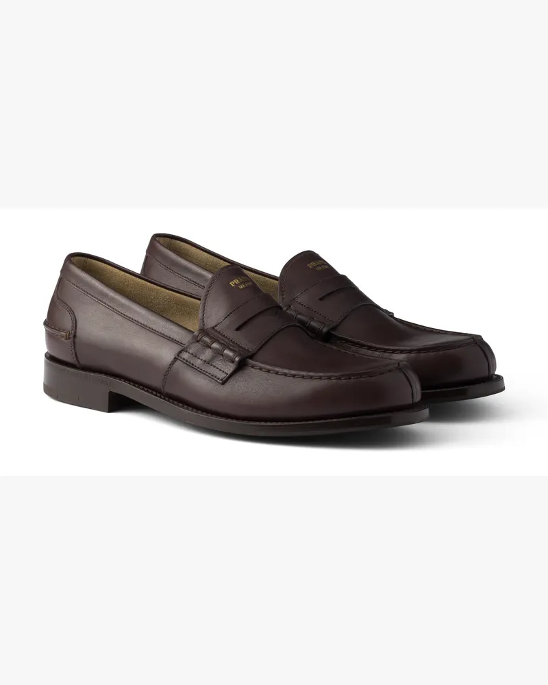 Prada Loafer Aus Leder, Herren, Dunkelbraun, Größe 11,5 Dunkelbraun
