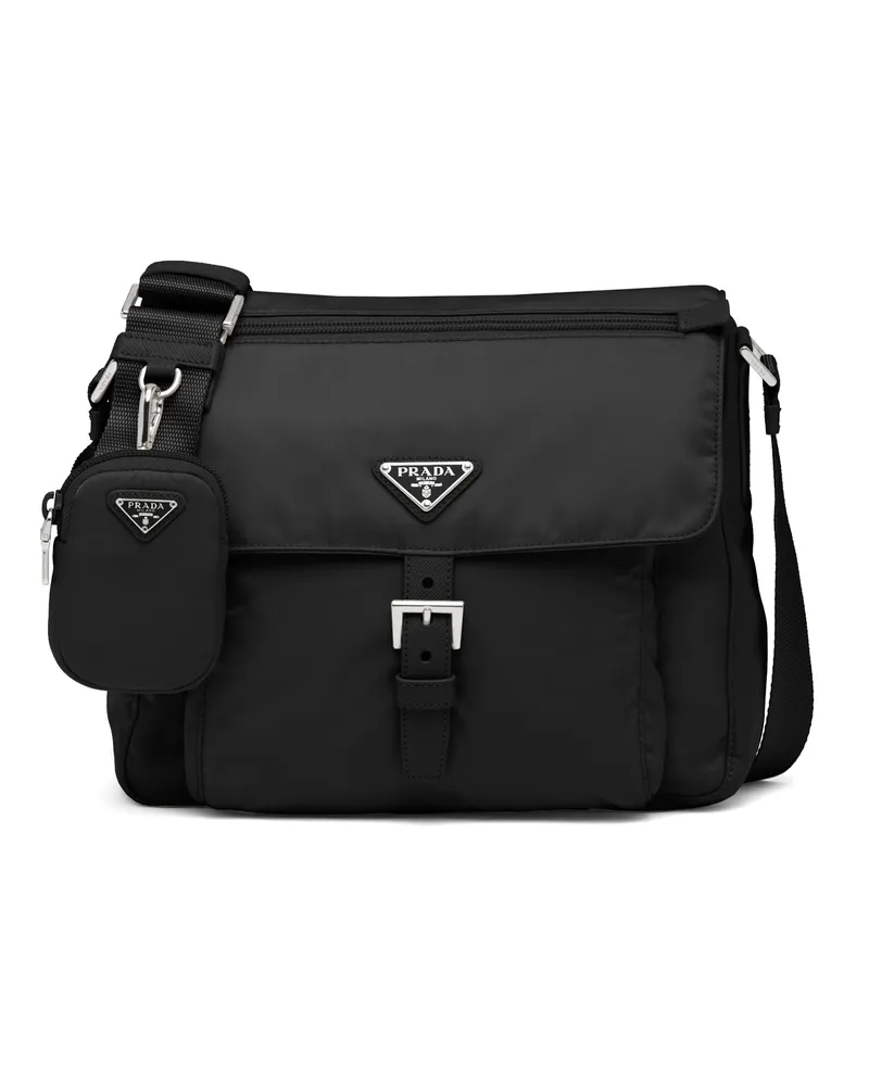 Prada Schultertasche Aus Re-nylon, Damen, Schwarz Schwarz