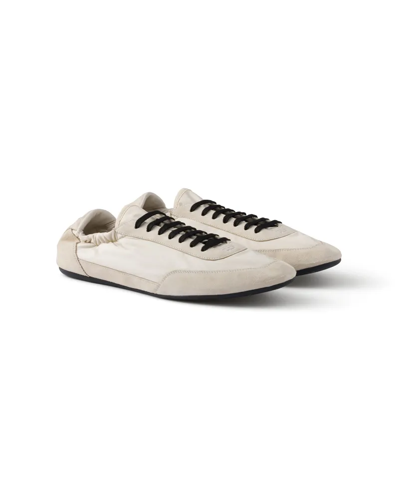 Prada Elastische Collapse Sneaker Aus Re-nylon Und Wildleder, Herren, Elfenbein, Größe 11 Elfenbein