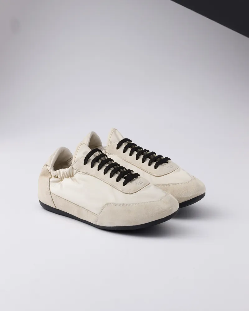 Prada Elastische Collapse Sneaker Aus Re-nylon Und Wildleder, Herren, Elfenbein, Größe 11 Elfenbein