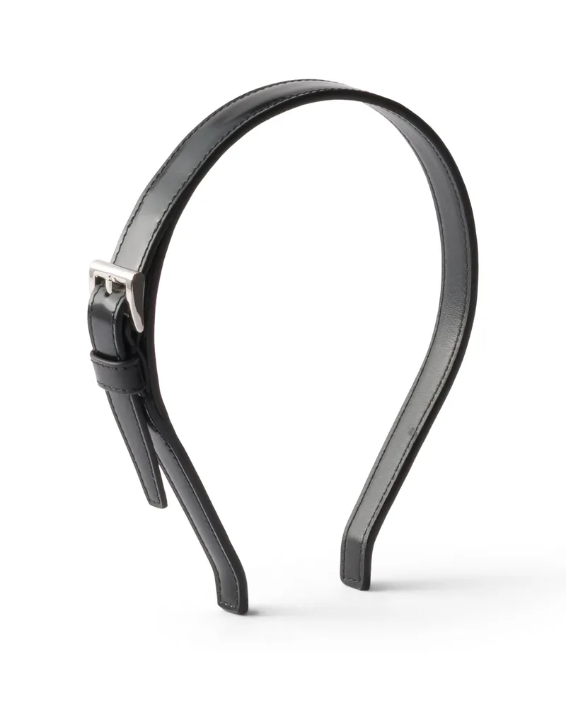 Prada Brushed Leather Headband, Damen, Schwarz Schwarz
