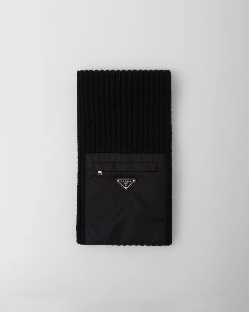 Prada Schal aus Wolle und Gabardine Re-Nylon Schwarz