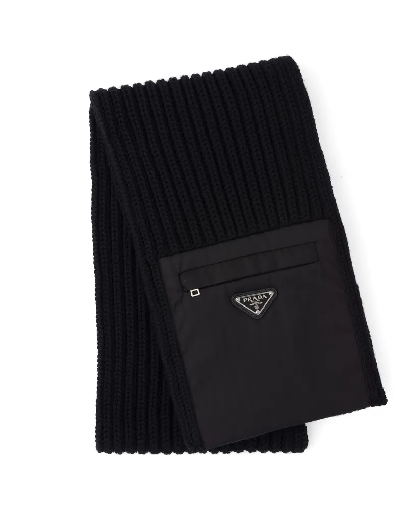 Prada Schal Aus Wolle Und Gabardine Re-nylon, Herren, Schwarz Schwarz