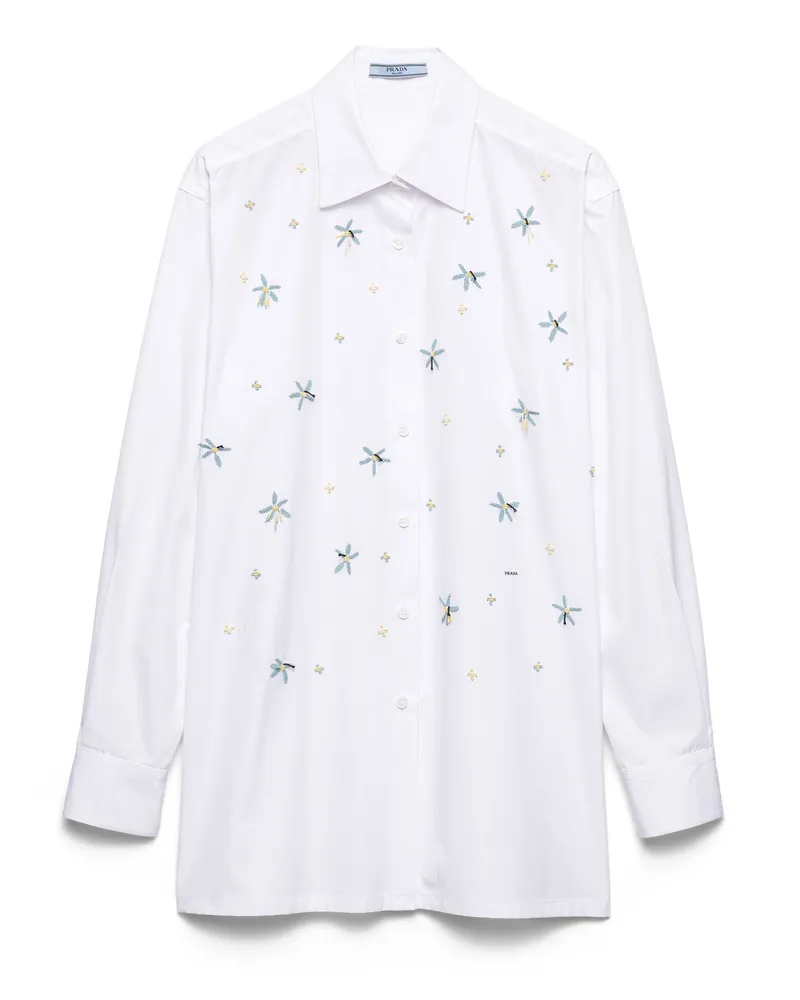 Prada Besticktes Hemd Aus Popeline, Damen, Weiss, Größe Weiss