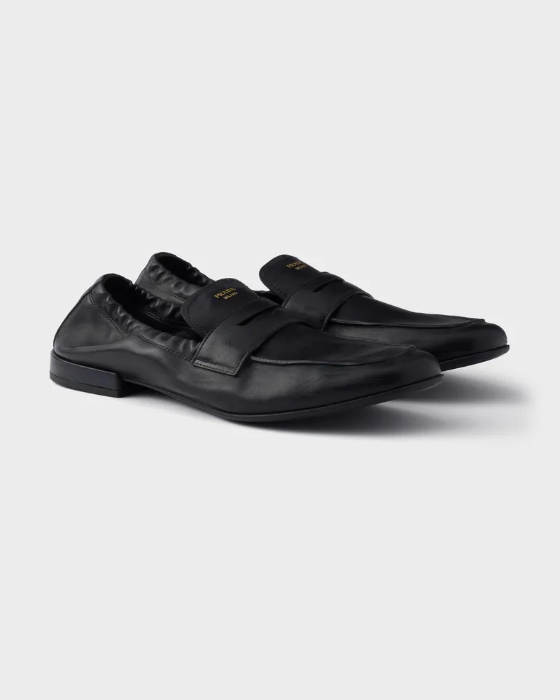 Prada Shuffle Antikleder-Loafer Schwarz