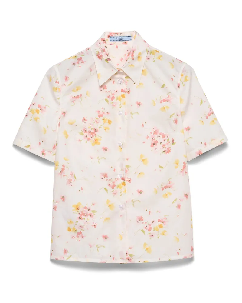 Prada Kurzärmliges Hemd Aus Popeline Mit Blumenprint, Damen, Begonienrosa, Größe Begonienrosa