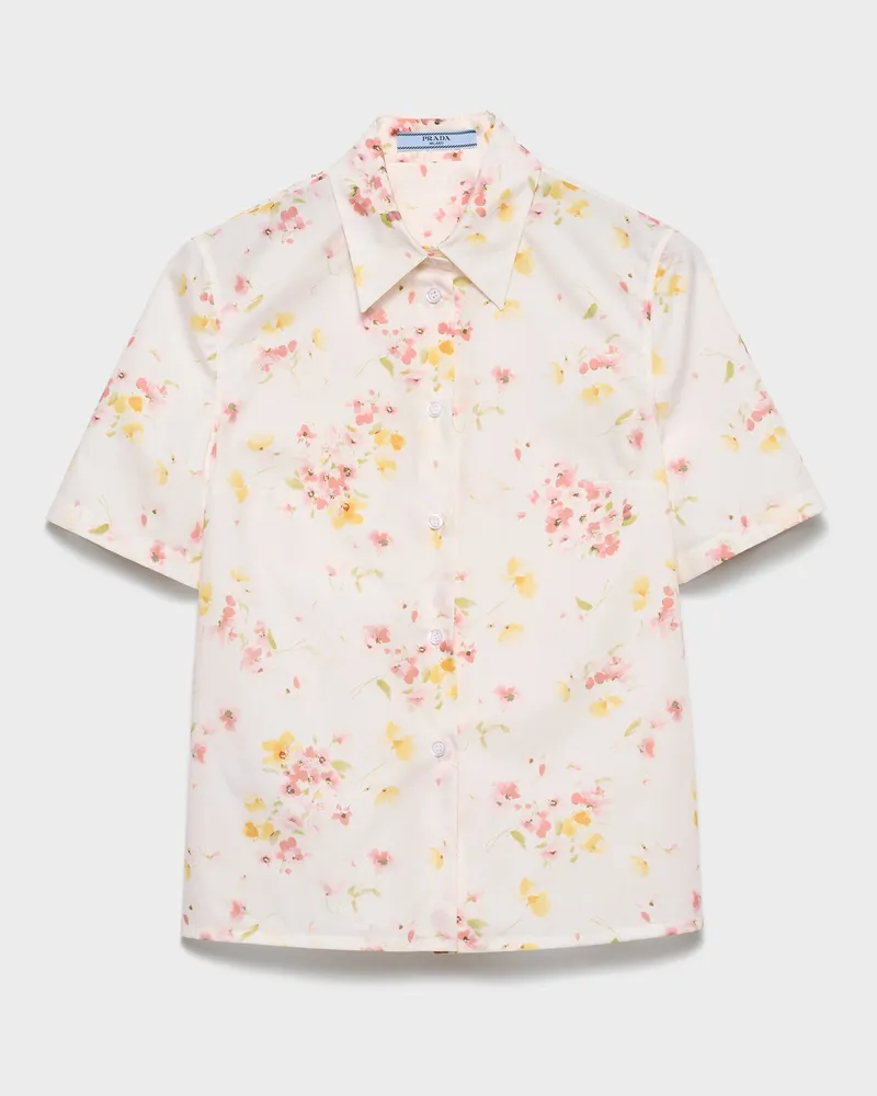 Prada Kurzärmliges Hemd aus Popeline mit Blumenprint Begonienrosa