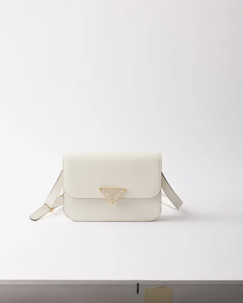 Prada Schultertasche Mit Klappe Aus Saffiano-leder , Damen, Weiss Weiss