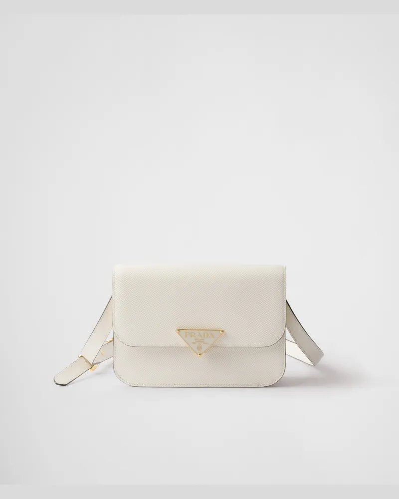 Prada Schultertasche mit Klappe aus Saffiano-Leder Weiss