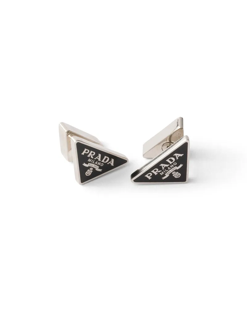 Prada Enameled Metal Earrings, Herren, Stahl/schwarz Stahl