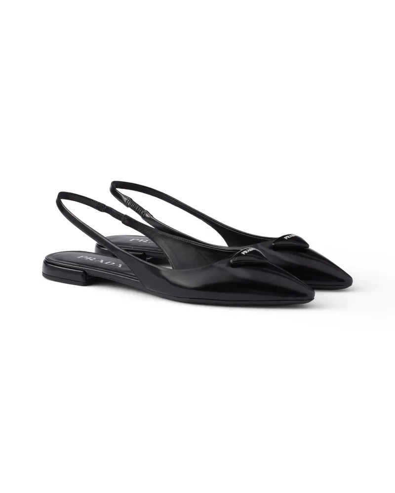 Prada Brushed Leather Ballerina Slingbacks, Damen, Schwarz, Größe Schwarz