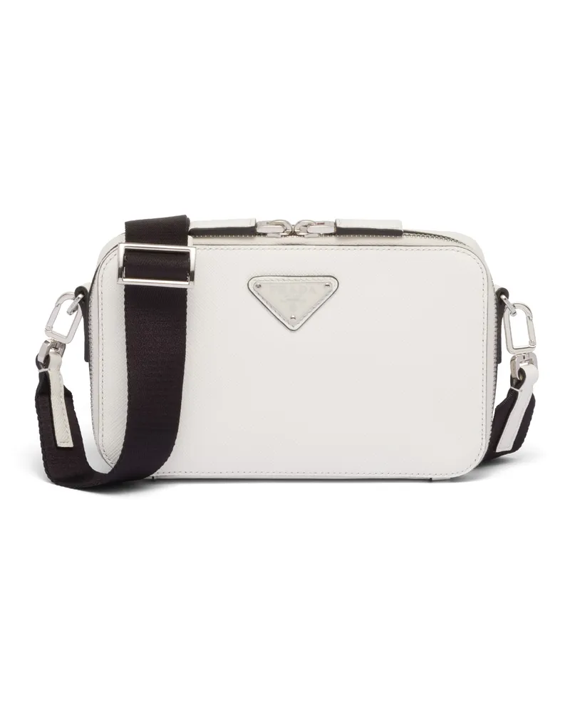 Prada Brique Tasche Aus Saffiano-leder, Herren, Weiss Weiss