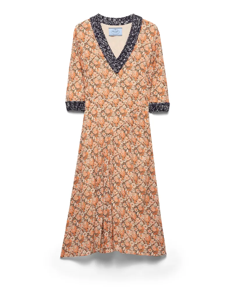 Prada Bedrucktes Kleid Aus Georgette, Damen, Aprikose, Größe Aprikose