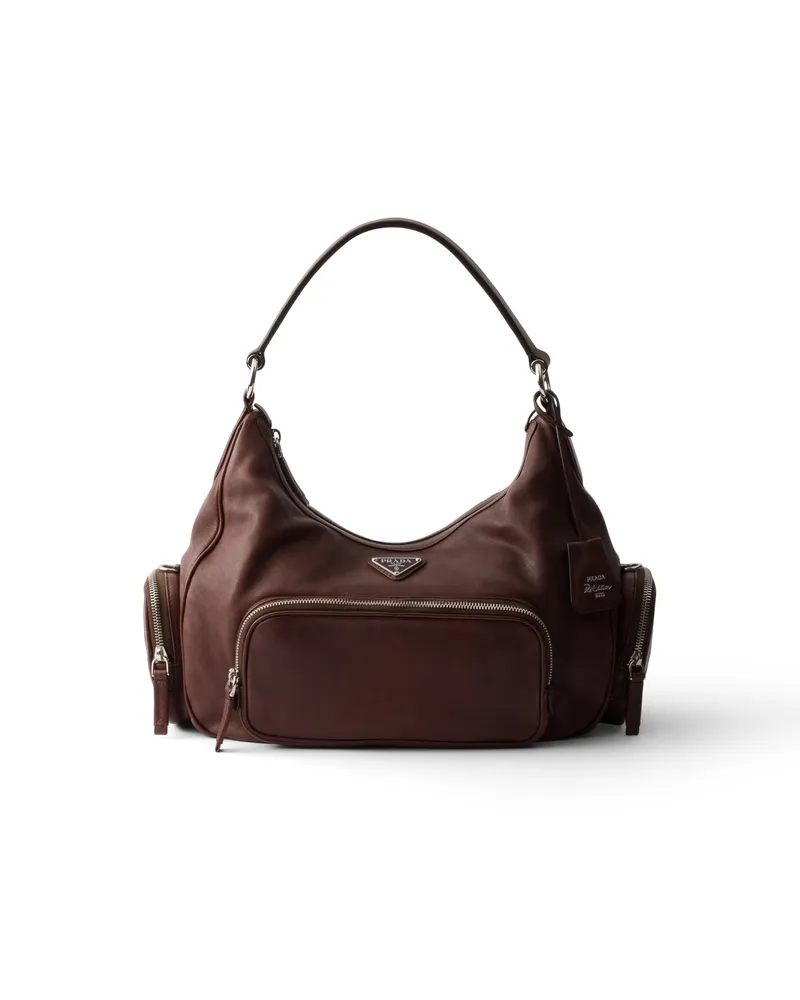 Prada Tasche Aus Gewaschenem Leder, Damen, Kakaobraun Kakaobraun