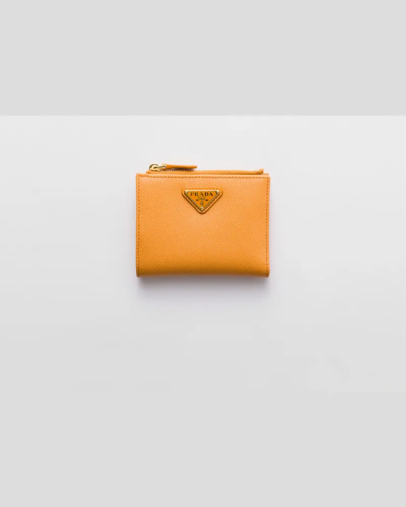 Prada Kleine Geldbörse aus Saffiano-Leder Bernstein
