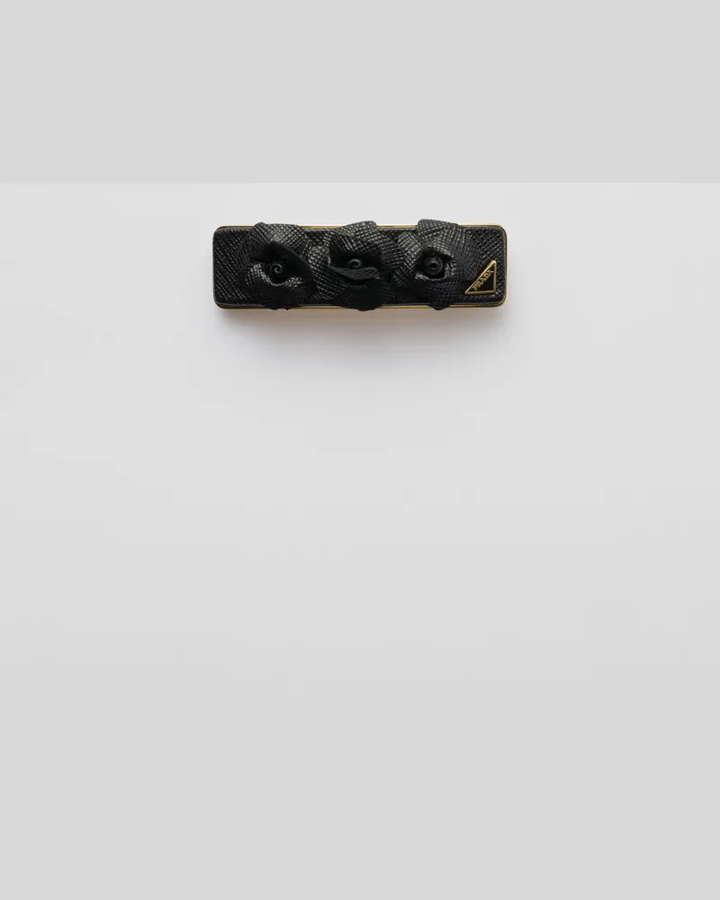Prada Haarspange aus Saffiano-Leder und Metall Schwarz