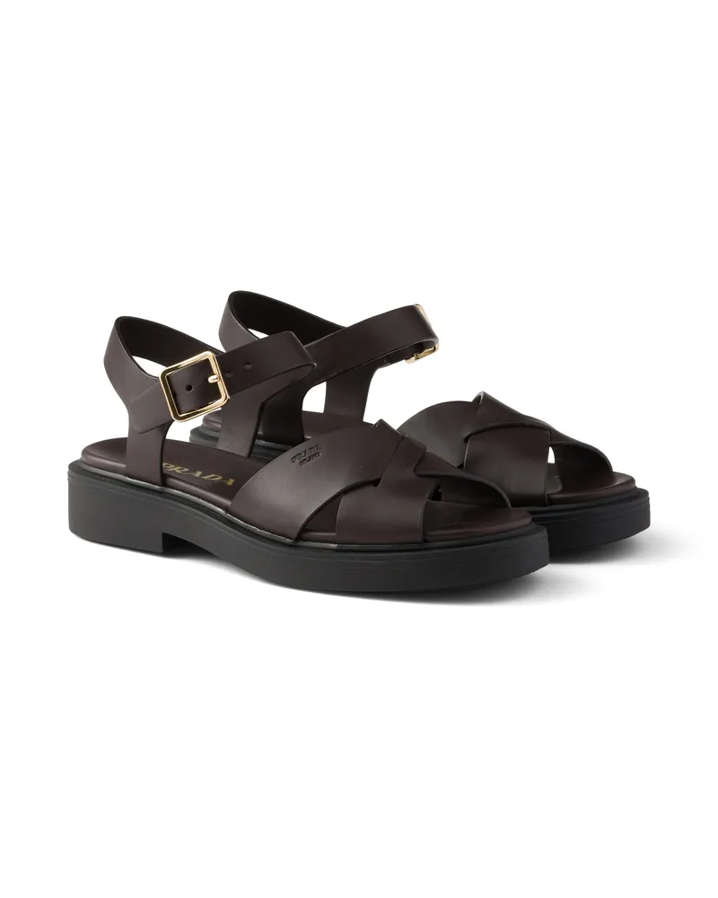 Prada Sandalen Aus Leder, Damen, Dunkelbraun, Größe Dunkelbraun