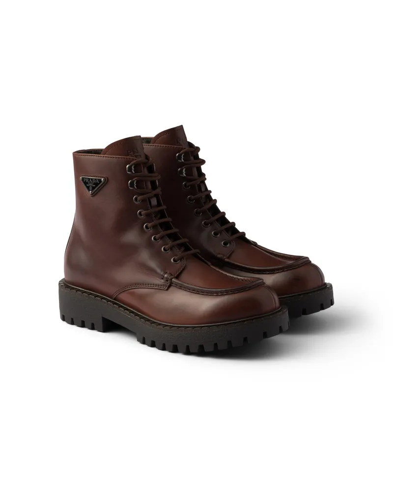 Prada Schnürstiefeletten Aus Leder, Herren, Ebenholz, Größe 11 Ebenholz