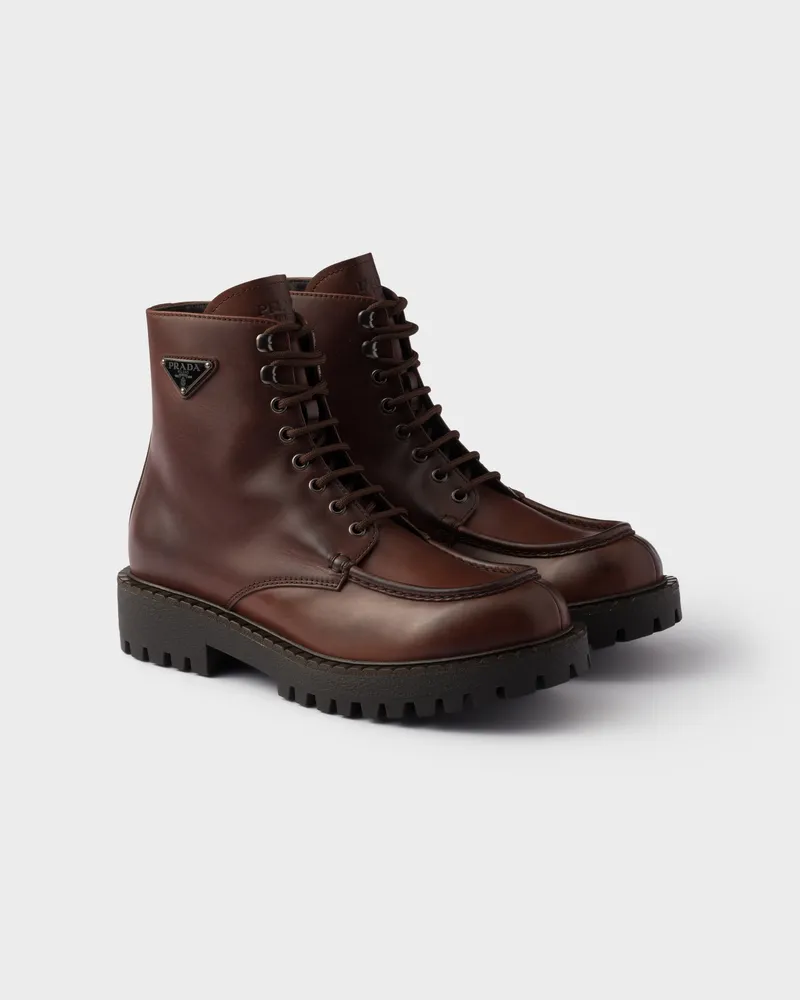 Prada Schnürstiefeletten aus Leder Ebenholz