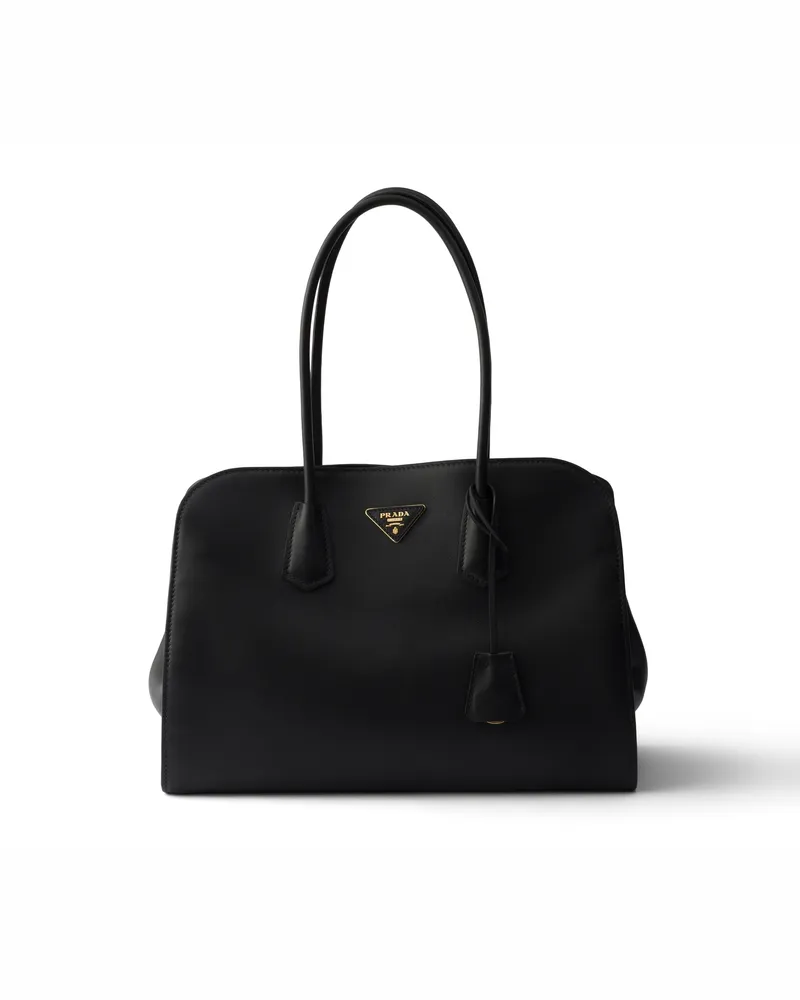 Prada Große Tote Bag Aus Leder, Damen, Schwarz Schwarz