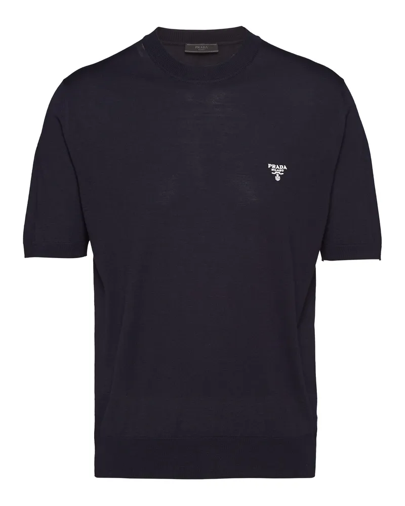 Prada Rundhalspullover Aus Superfeiner Wolle, Herren, Blau, Größe Blau