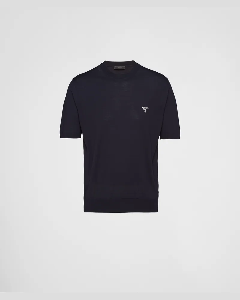 Prada Rundhalspullover aus superfeiner Wolle Blau