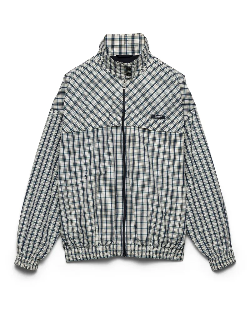 Prada Blousonjacke Aus Kariertem Chambray, Damen, Elfenbein/blau, Größe Elfenbein
