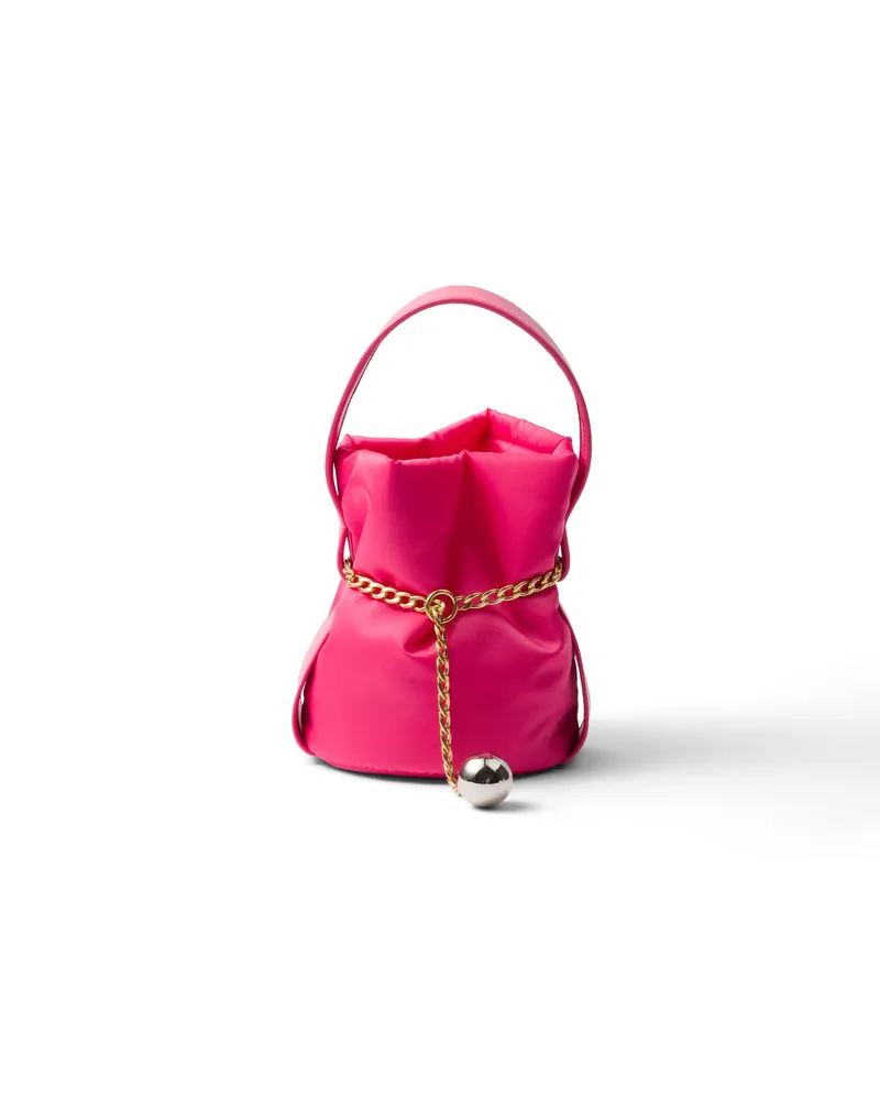 Prada Petit Sac Noir Mini-bucket-bag Aus Re-nylon Und Nappa-leder, Damen, Pfingstrose Pfingstrose