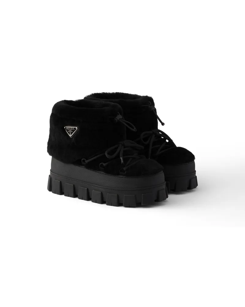 Prada Après-ski-stiefel Aus Lammfell, Damen, Schwarz, Größe Schwarz