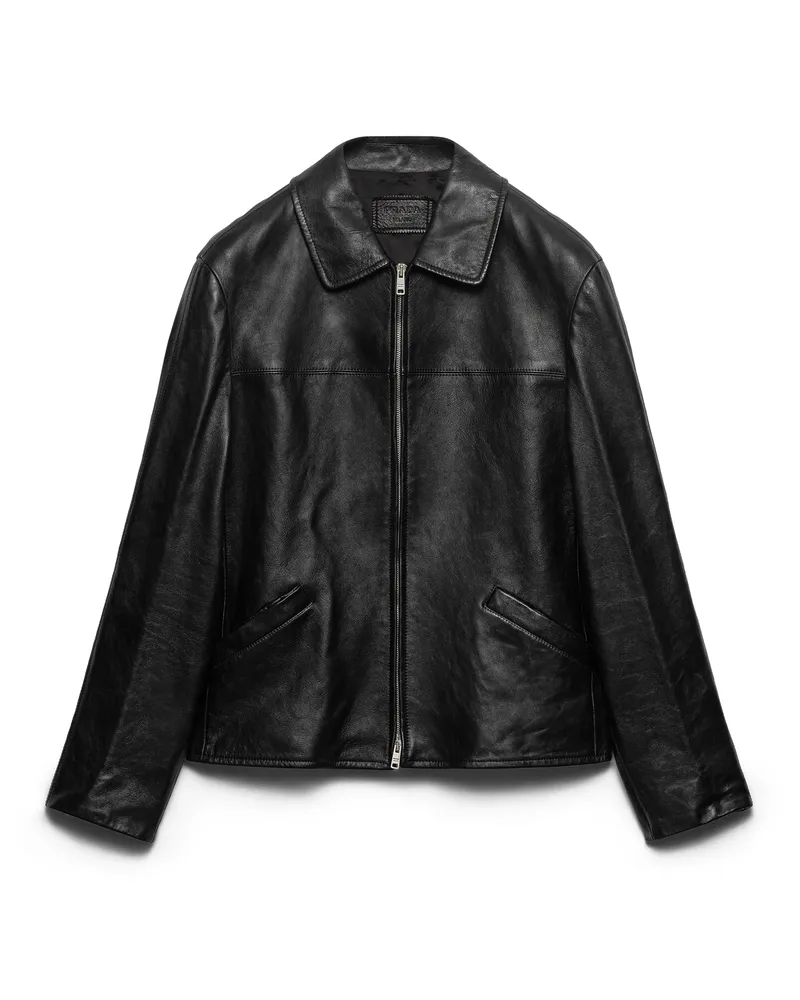 Prada Blousonjacke Aus Nappa-leder, Herren, Schwarz, Größe Schwarz