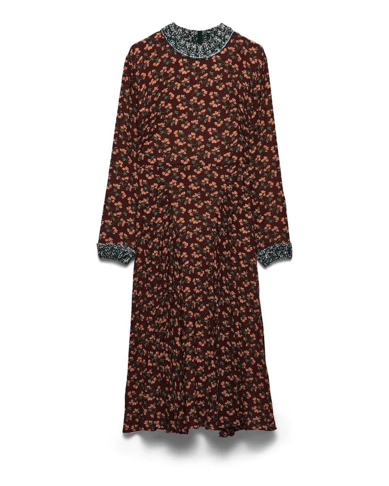 Prada Bedrucktes Kleid Aus Georgette, Damen, Ebenholz, Größe Ebenholz