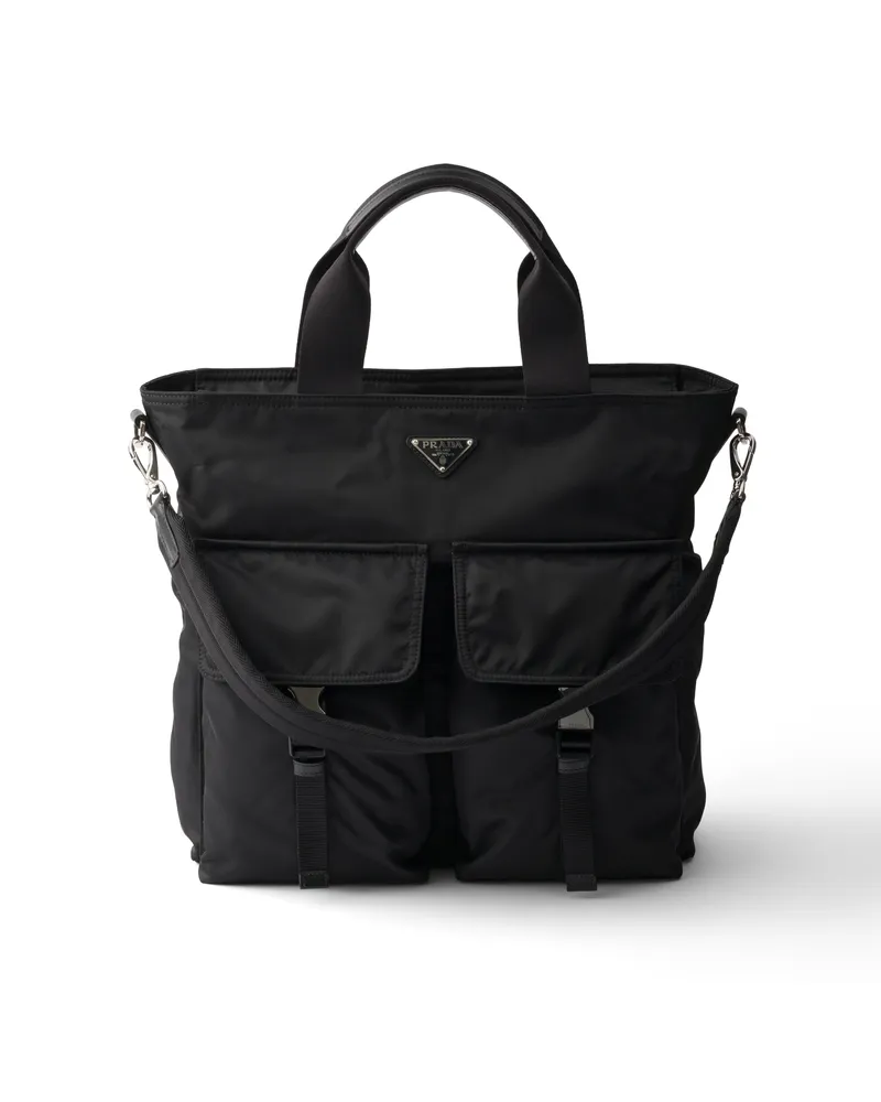 Prada Explore Tote Bag Aus Re-nylon Und Leder, Herren, Schwarz Schwarz
