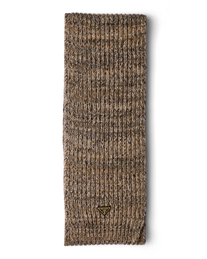 Prada Schal Aus Wollgemisch Und Kaschmir, Damen, Kamel/schwarz Kamel