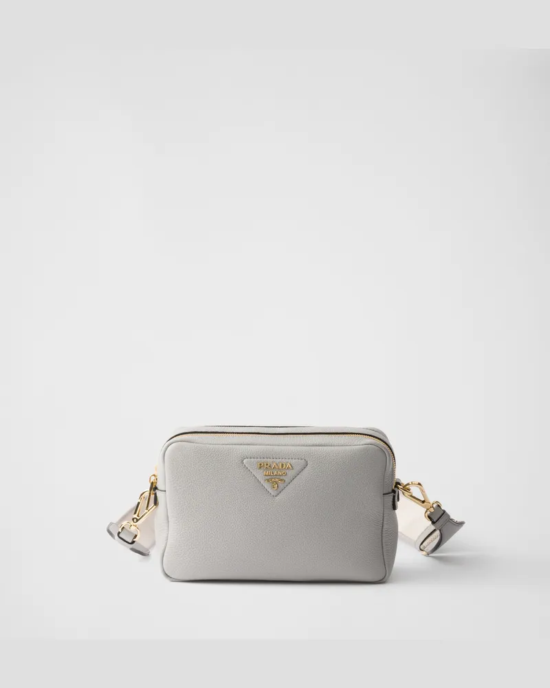 Prada Kleine Schultertasche aus Leder Granitgrau