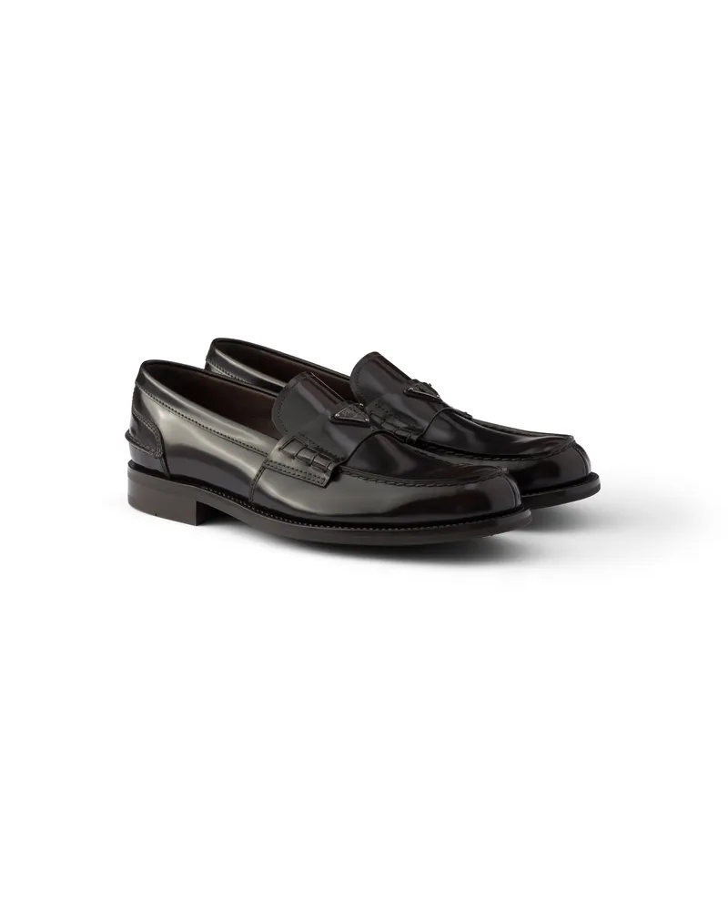Prada Loafer Aus Gebürstetem Leder, Herren, Warmes Braun, Größe 10 Warmes