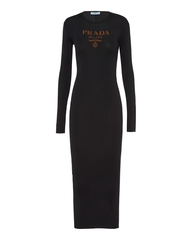 Prada Langes Kleid Aus Seidenstrick, Damen, Schwarz, Größe Schwarz