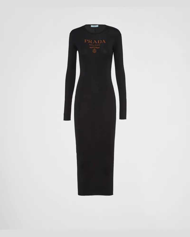 Prada Langes Kleid aus Seidenstrick Schwarz