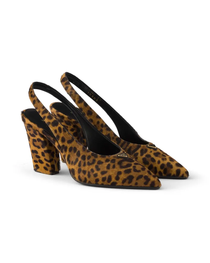 Prada Slingback-pumps Aus Bedrucktem Leder, Damen, Honig, Größe Honig