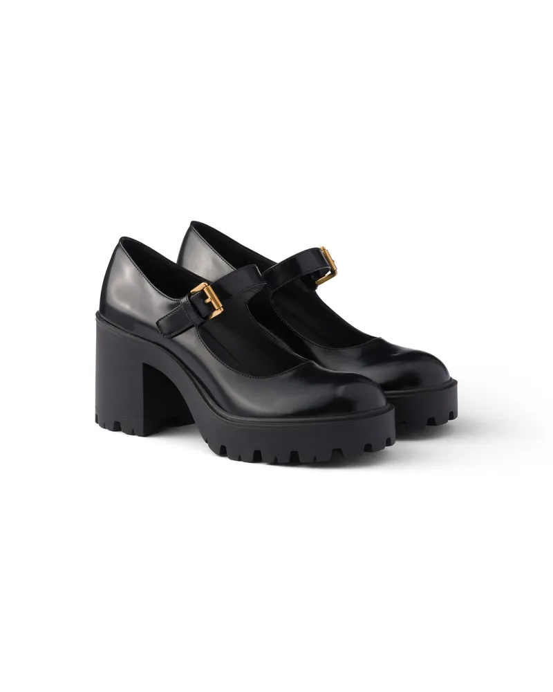 Prada Pumps Aus Gebürstetem Leder, Damen, Schwarz, Größe Schwarz