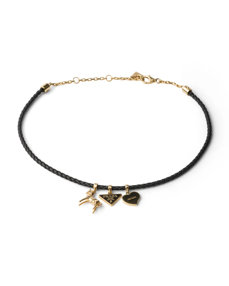 Prada Geflochtener Choker Aus Nappa-leder, Damen, Schwarz Schwarz